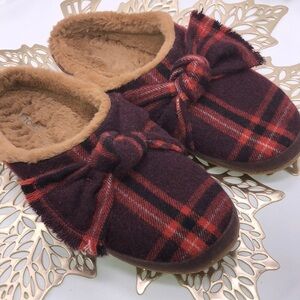 Tom’s Wool Blend Plaid Faux Fur Lined Tie Accent Slippers Size 10